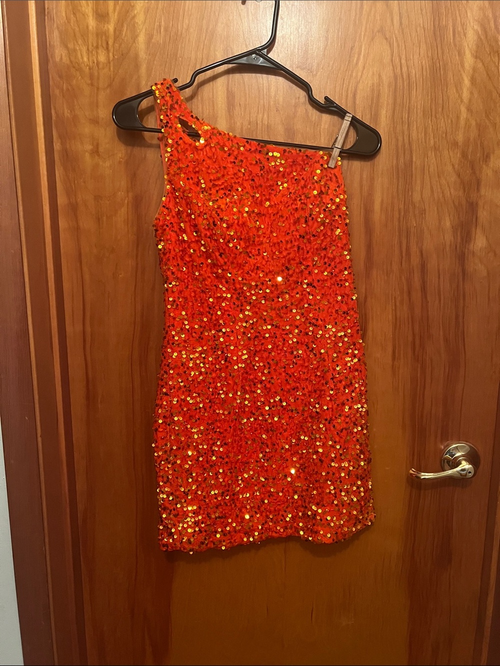 One-Shoulder Orange Sequin Party Dress